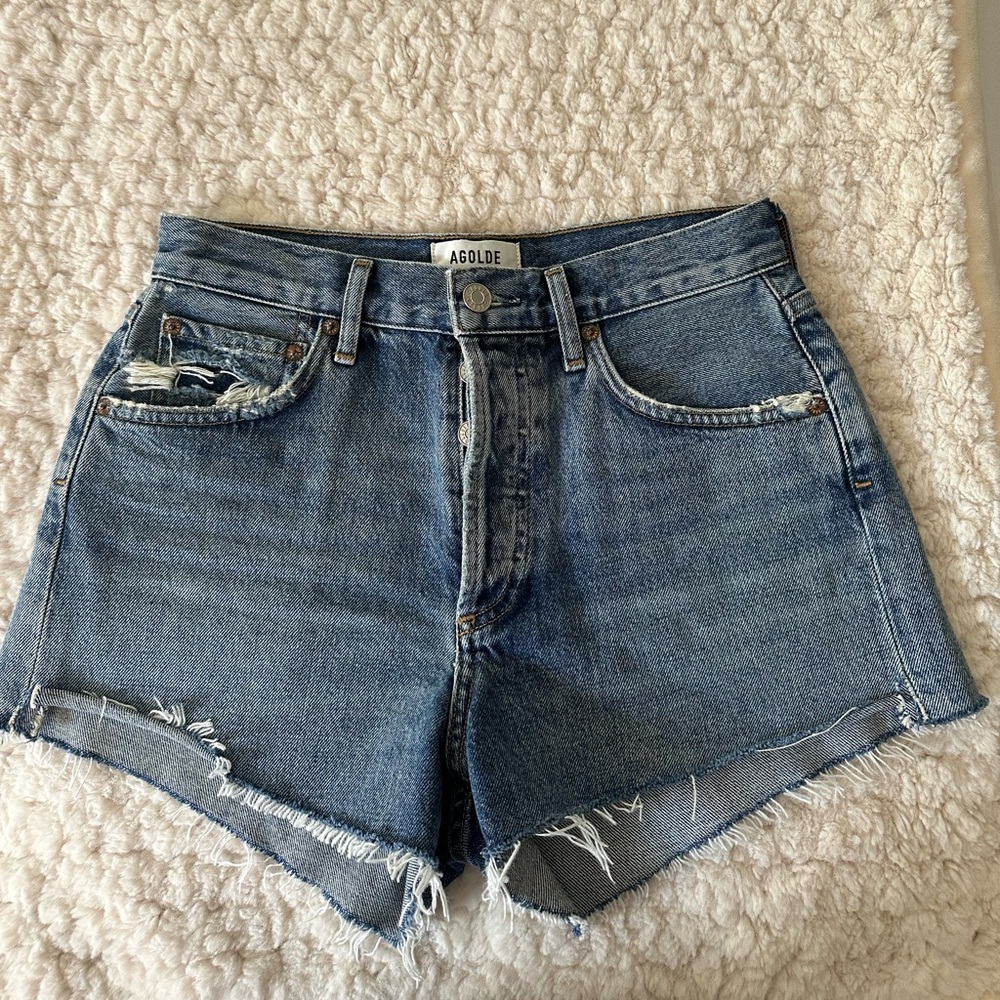 Agolde Blue Jean Shorts High-Rise Cut-Offs